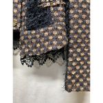 Saint Gil Blazer Jacket Women S Semi Sheer Faux Fur Woven Crochet Lace Ruffle‎ Black Photo 2