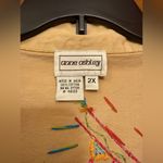 Anne Ashley Vintage Tan Open Denim Jacket Blazer Aztec Boho Embellished Plus 2X Size XXL Photo 1