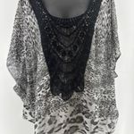 Cato  Women Black White Gray Bat Wing Embroidered Tunic Blouse Animal Boho 22/24W Photo 0