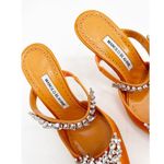 Manolo Blahnik Orange Satin Crystal Embellished 90 Mules 39.5 Photo 3