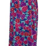 Vintage Floral Midi Skirt Size L Bright 80s Elastic Waist Pleated Front Size L Photo 0