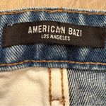 American Bazi  Blue and White Jean Skirt Color-Block Distressed Design Small Photo 2