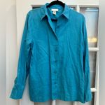 Jones New York  Ocean Blue 100% Linen Casual Button-Down Shirt Blouse Size Medium Photo 7
