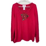 Quacker Factory  Red Sequin Poinsettia Holiday‎ Christmas Pullover Sweater LARGE Photo 1