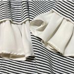 Loft Striped Women's Sweater Ruffle Cuff Boat Neck Black Cream Size M Medium Photo 4