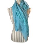 Blue Fringe Long Winter Stylish Scarf Women Sz 90X26 Photo 2