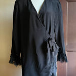 90s Vintage DOMINIC ROMPOLLO Black Wrap Jacket Mini Dress Lace Cuffs | Medium Photo 0