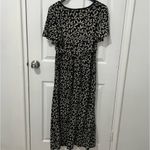 Orvis  Women’s Formal Midi V neck Tie back Black beige neutral leaf dress medium Photo 2