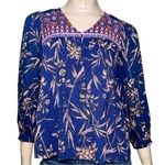 Anthropologie  Women’s Size XS Royal Blue Floral Printed Embroidered Neck Top Photo 0