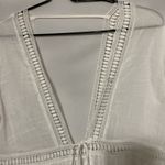 Cupshe  ONE SIZE FITS MOST WHITE GAUZY SWIM COVER UP FRONT TIE LASER CUT INSET Photo 3