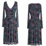 Modcloth Pardon My Mesh Deep Sea Black Green Purple V Neck Midi Dress Medium Photo 1