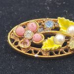 Vintage Coat Pins Lot of 3 Angel Cherub Cupid and FloralGold Tone Rhinestones Photo 3