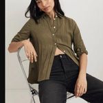 Madewell Desert Olive Green Crinkled Button-Up Shirt XS Photo 0