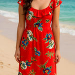 Vintage Hilo Hattie Hawaiian Dress Aloha Floral Red Maxi Dress Hawaii Dress Size M Photo 0