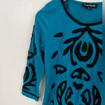 Young Threads Teal Black Embroidered Boho Mini Dress 3/4 Sleeve India S Blue Photo 3