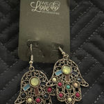 We Love Accessories Hamsa Hand Drop Earrings Boho Colorful Silver Photo 0