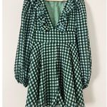 Anthropologie Hutch Long Sleeve Deep-V Romper Jumpsuit XS Green Check Pockets Photo 4