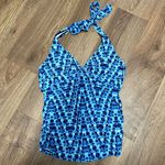 Athleta Tara Halter Tankini Top Blue Tie Dye Size 32D/DD Small Swim Suit Modest Photo 0