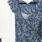 Lucky Brand Size XS V-Neck Midi Dress Drawstring Waist Ditsy Floral Blue White Photo 1