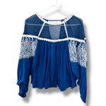 Free People  Carly Embroidered Top Blue‎ Small Hippie Lagenlook Boho Photo 2