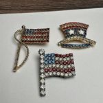American Flag / Patriotic Top Hat Rhinestone Brooch Pin Lot Of 3 Please Read Photo 0