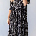 Natural Life  Rebecca Boho black Floral Tiered shirt Midi maxi Dress Photo 0