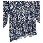 ZARA  Dress Womens L Geometric Ruffle Keyhole Tie Long Balloon Sleeve Blue White Photo 1