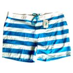 Outplay Unisex Board Shorts Blue White Striped Swim Shorts Size XL Tie Waist NWT Photo 0