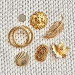 Vintage Lot Bundle of 6 Gold Tone Brooches Pins Unmarked Talbots Shell Leaf Lion Brown Photo 0