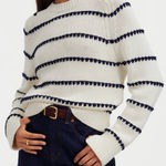 Madewell  Stripe Textured Cotton Sweater Bright Ivory Navy Size XS NWT Crewneck Photo 0