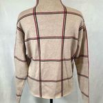 Tahari mock neck tan red and black windowpane sweater size medium Photo 2