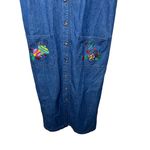 Westbound Vintage Christmas Denim Maxi Dress Button Front Embroidered L Photo 2