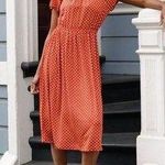 💕STINE GOYA💕 Caitlin Midi Dress ~ Rust Orange Polka Dot Print Medium Photo 0