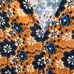 Smythe Floral V Neck Top Blouse Gold Blue Size S Photo 7