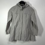 Eileen Fisher Rumpled Hooded Jacket Cotton Metallic Lightweight Small Gray Snap Photo 1