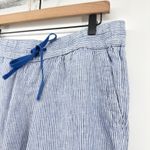 Talbots  Medium Blue White Stripe Linen Wide Leg Ankle Pants Drawstring Cuffed Photo 2