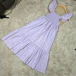 O.P.T Tuscany Tiered Smocked Midi Dress Flutter Sleeve Lavender Purple Cotton XS Photo 5