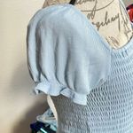 AQUA Womens Blouse Sz Small Smocked Puff Sleeve Boho Cottagecore Coastal Cowgirl Photo 4