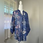 Kut From The Kloth Sheer Blue Floral Print Button Down Roll Tab Sleeve Blouse Photo 4