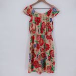 Everly Floral Ruffle Off Shoulder Dress Peach Red Blue Size L Photo 6
