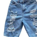 Collusion Long Length Bermuda Distressed Denim Shorts Size 4 Blue Photo 2