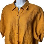 Skylar + Madison  Mustard 100% Linen Tie Front Button up Lagenlook Coastal L Photo 2