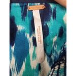 Free People  Strapless Blue & Teal Abstract Print Mini Dress With Smocked Back Photo 10