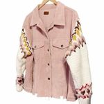 POL Women's Trucker Jacket Size Large Corduroy Sweater Knit Sleeve Boho Pink L Photo 4