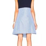 Carven Gray Blue Striped Asymmetrical Sleeveless Cotton Blend Flare Dress Small Photo 5