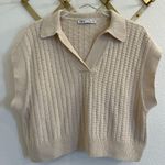 ZARA Knit Polo Collared Vest Ecru Small Boxy Fit Photo 7