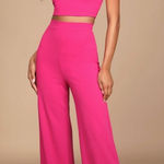 Lulus NWT  Only Tonight Hot Pink Two-Piece Wide-Leg Jumpsuit 2PC Party Barbie L Photo 0