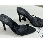 Womans “m” Black Satin Strappy Gladiator Stiletto Dress Sandals Size 5 NWOT Photo 1