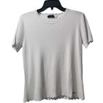 Elie Tahari Tan Jay Ribbed Knit Top Scalloped Neck Short Sleeve Casual White Small Photo 0