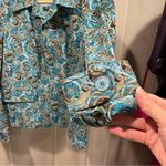 Christopher & Banks Cute aqua swirl cotton canvas jacket pockets chunky buttton front stretch Photo 4